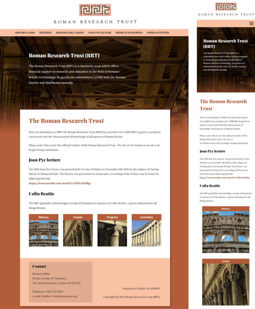 Roman Research Trust website screenshot