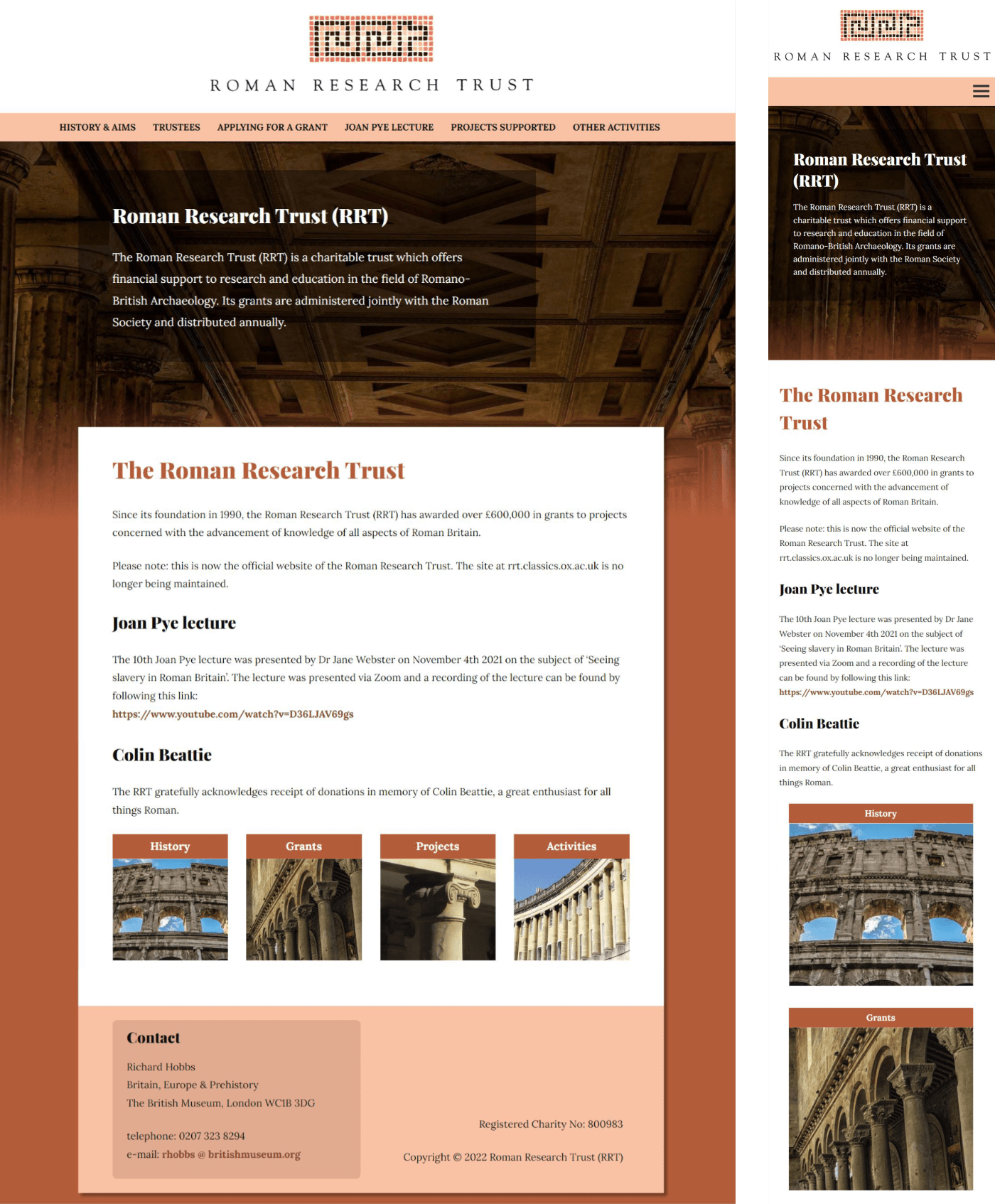 Roman Research Trust website design screenshot