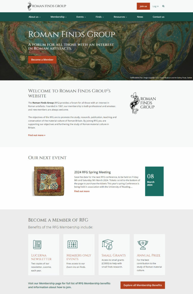 Roman Finds Group - home page design