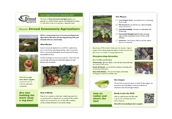 double sided leaflet design for Stroud Community Agriculture